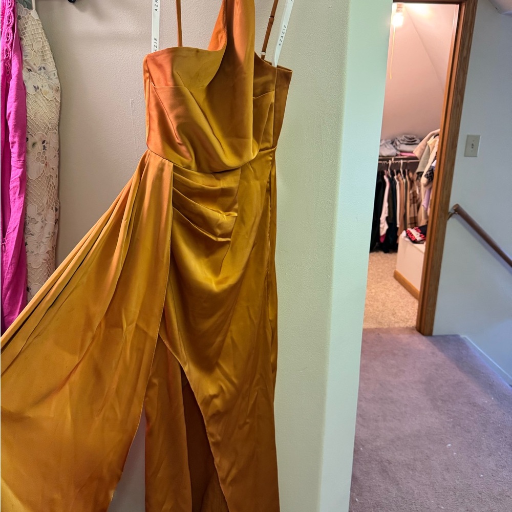 Azazie Butterscotch Bridesmaid Dress - Picture 3 of 5